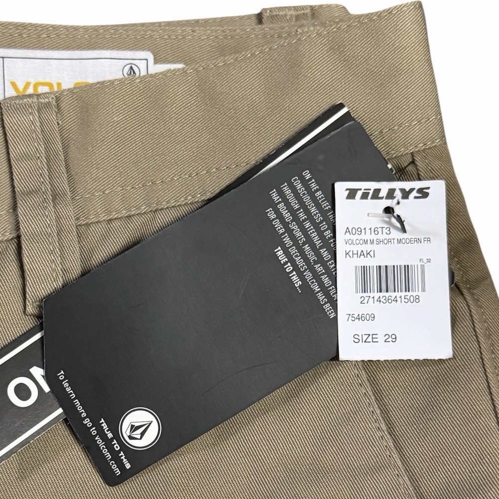 Volcom Shorts Mens Size 29 Khaki Modern Fit Flat Front Chino Recycled Skate NWT - Picture 3 of 10